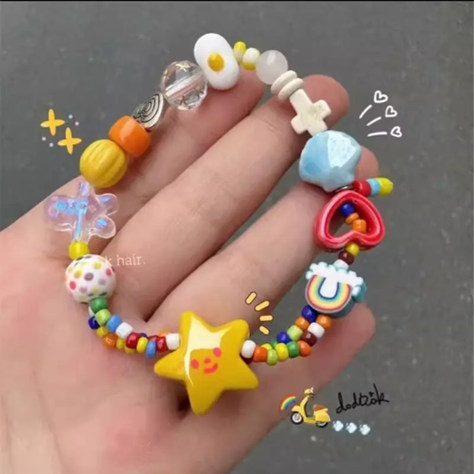 Multicolor star bead elastic stretch bangle friendship gift.