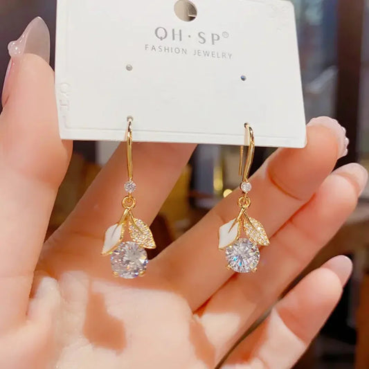 White Crystal Korean Design Earrings for Women Girls
