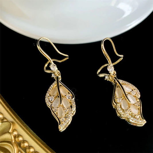 Opal Leaf Crystal Earrings