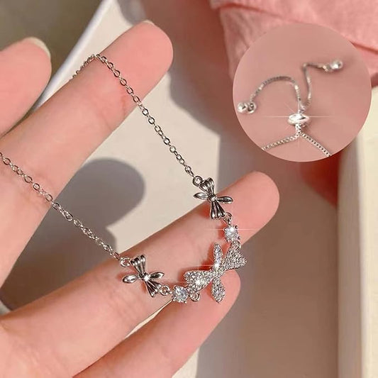Silver Butterfly Charm Cubic Zirconia Adjustable Bolo Bracelet