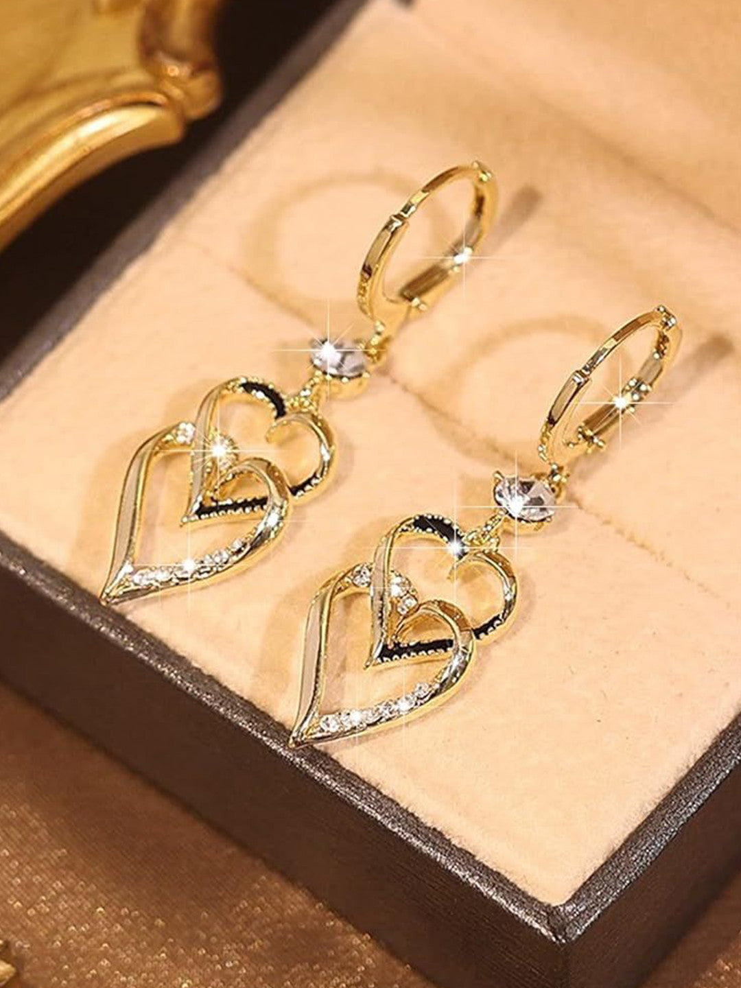 925 Sterling Silver Gold Heart Earrings