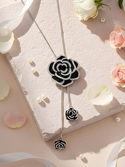 Silver Long Chain Pendant Necklace for Women & Girls