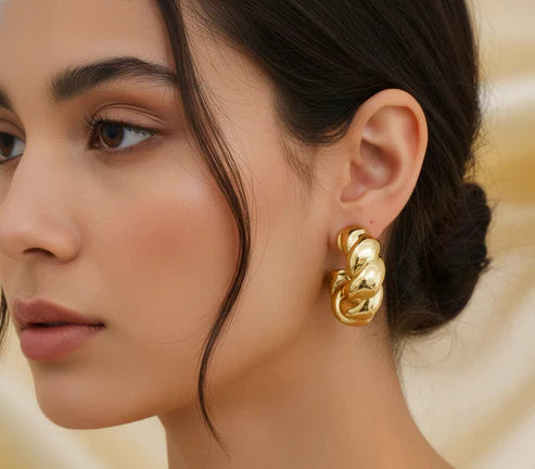 Gold Plated Chunky Hoop & Statement Earrings Combo