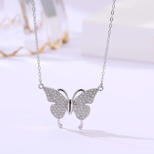 Delicate Butterfly Chain Necklace – Lightweight Silver Plated