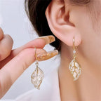 Opal Leaf Crystal Earrings