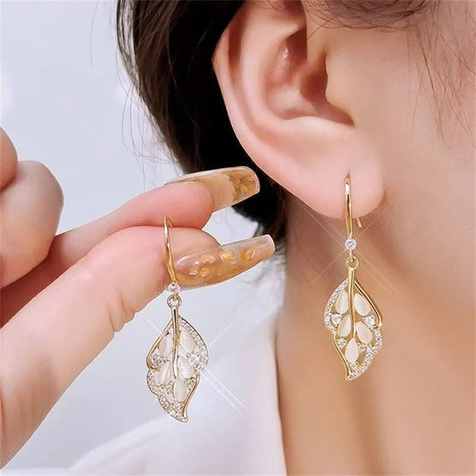 Opal Leaf Crystal Earrings