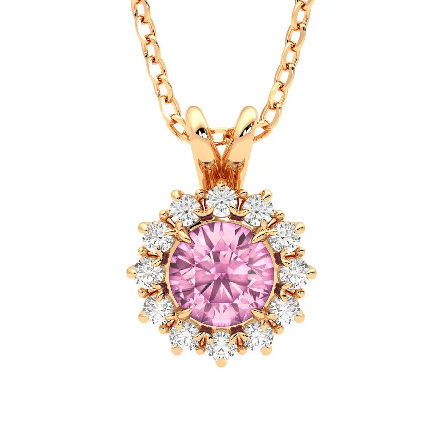 Gold Plated Pink CZ Floral Pendant Necklace