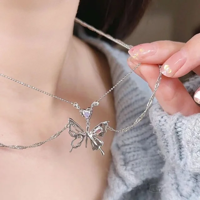 Butterfly Rhodium Silver Necklace Set