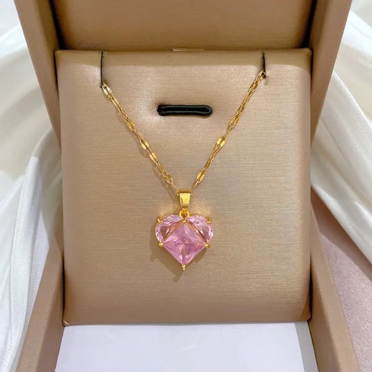 Blush Heart Gold Pendant Necklace – Soft & Elegant