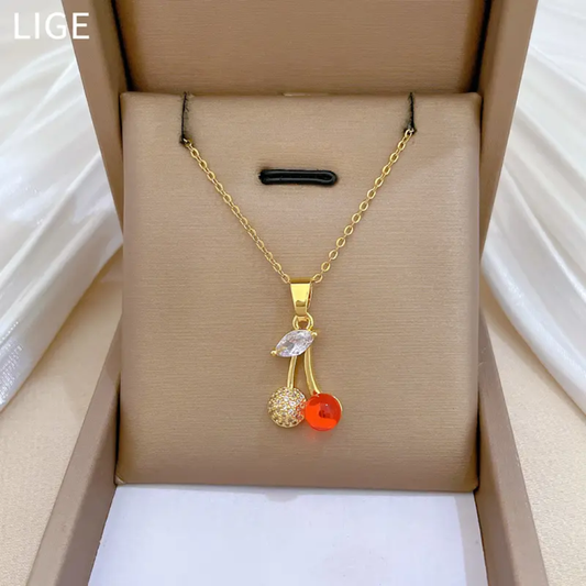 Red White Cherry Shaped Alloy Necklace – Party Wear