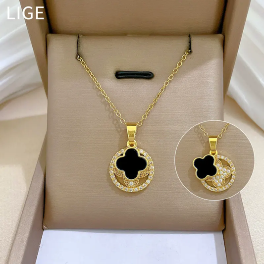 Gold Plated Reversible Clover Pendant – Korean Chain Necklace