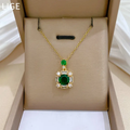 Green Emerald Crystal Necklace – 18K Gold Plated Steel