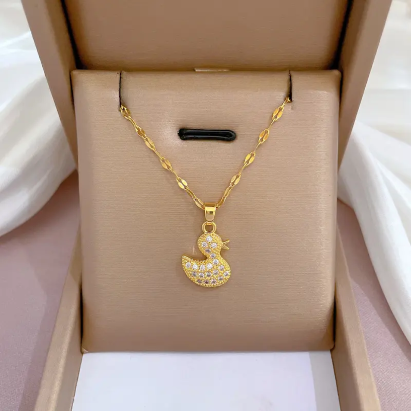 Gold Duck Crown Pendant Necklace – Sparkling Stones