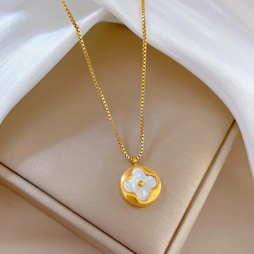 Gold Round Inside Cross Necklace