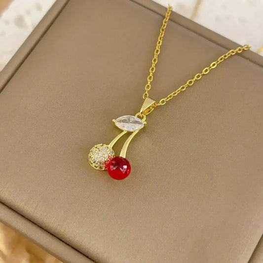 Red White Cherry Shaped Alloy Necklace – Party Wear