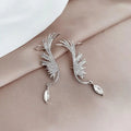 Crystal Phoenix Wing Silver Earrings Elegant Fashion Women