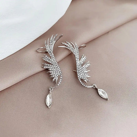 Crystal Phoenix Wing Silver Earrings Elegant Fashion Women