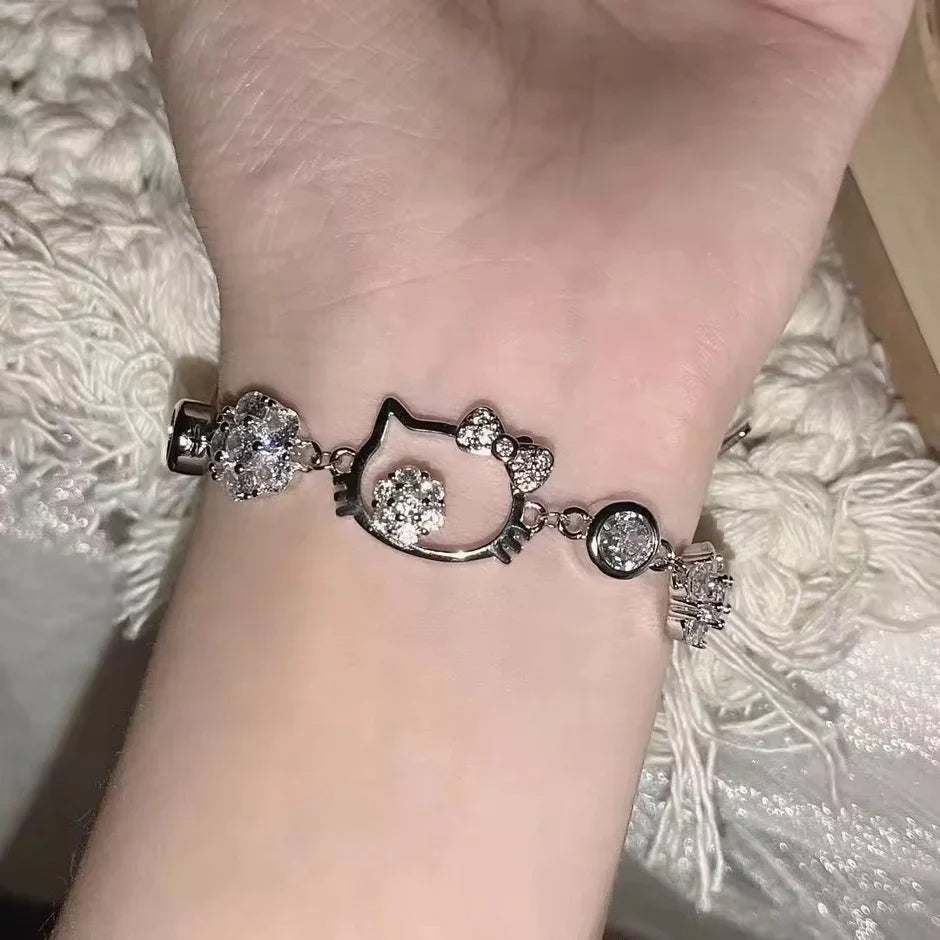 Cute Cat Kitty Charm Adjustable Sparkling Bracelet Women