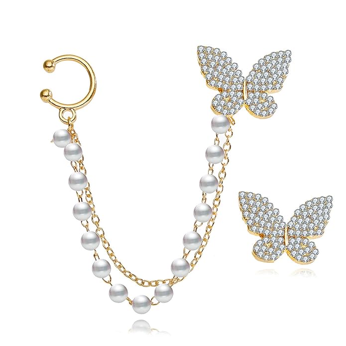Gold Plated Korean Butterfly Pearl Stud Earrings Women