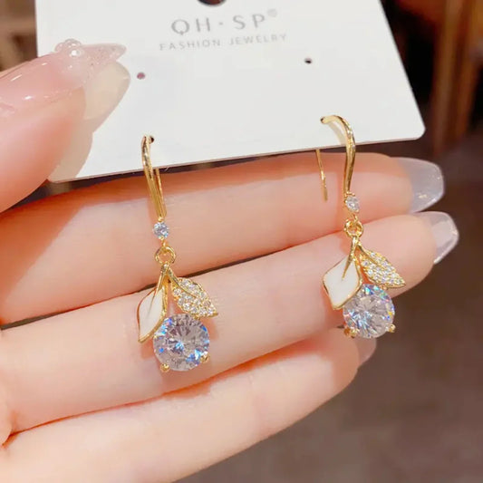 White Crystal Korean Design Earrings for Women Girls