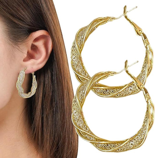 Stylish Gold Plated Twisted Hoop Earrings for Women