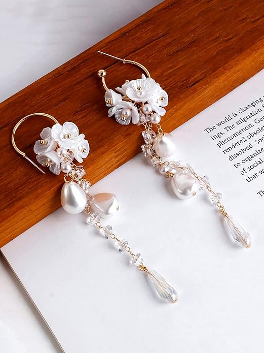 Gold Tone Round Hoop Pearl Drop Earrings