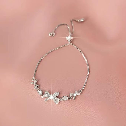 Silver Butterfly Charm Cubic Zirconia Adjustable Bolo Bracelet