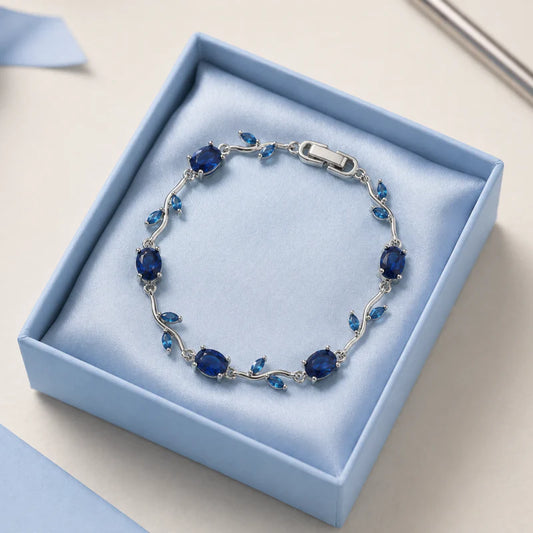 Tulip Blue Crystal Bracelet for Women | Silver-Plated Adjustable Bracelet