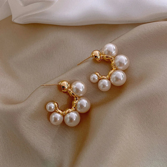 Elegant Gold Plated Pearls Earrings | Trendy Statement Hoop Style