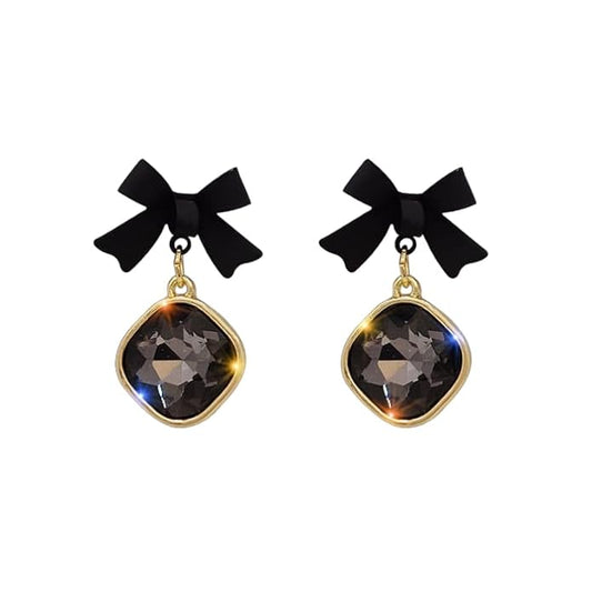 Ucancart Latest Stylish Black Bow Drop Earrings
