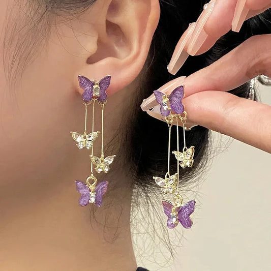 Stylish Purple Butterfly Drop Earrings for Women Fashion