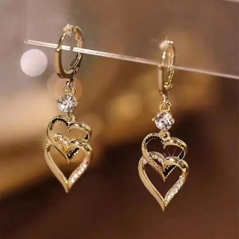 925 Sterling Silver Gold Heart Earrings