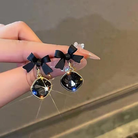 Ucancart Latest Stylish Black Bow Drop Earrings