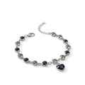 Royal Blue Crystal Heart Charm Silver Adjustable Bracelet