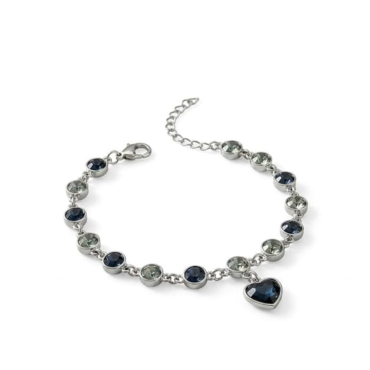 Royal Blue Crystal Heart Charm Silver Adjustable Bracelet