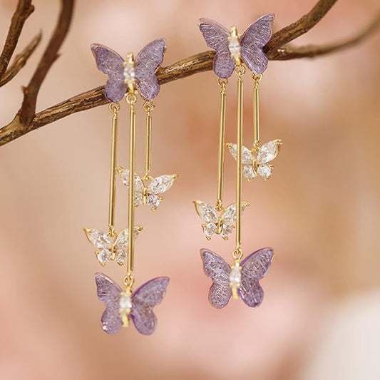 Stylish Purple Butterfly Drop Earrings for Women Fashion