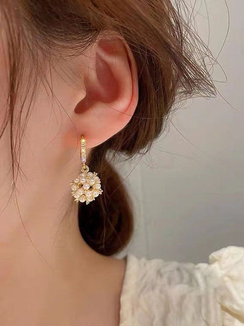 Artificial Stone Pearl Spherical Hoops
