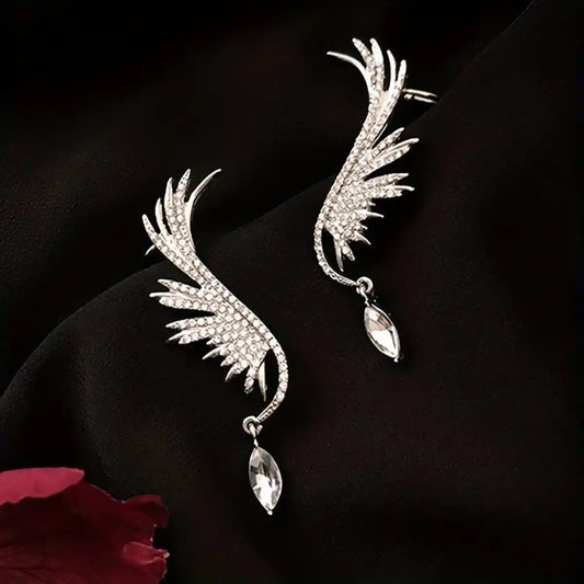 Crystal Phoenix Wing Silver Earrings Elegant Fashion Women