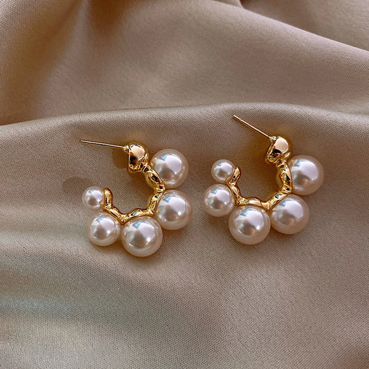 Elegant Gold Plated Pearls Earrings | Trendy Statement Hoop Style