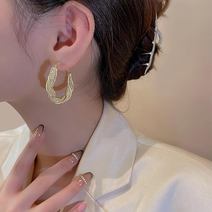 Stylish Gold Plated Twisted Hoop Earrings for Women