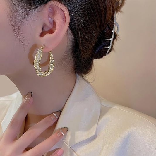 Stylish Gold Plated Twisted Hoop Earrings for Women