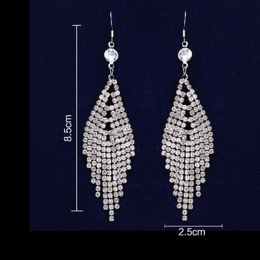 Elegant Long Tassel Drop Rhinestone Crystal Earrings