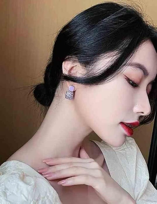Premium Purple Square Crystal Earrings Korean Style Jewelry