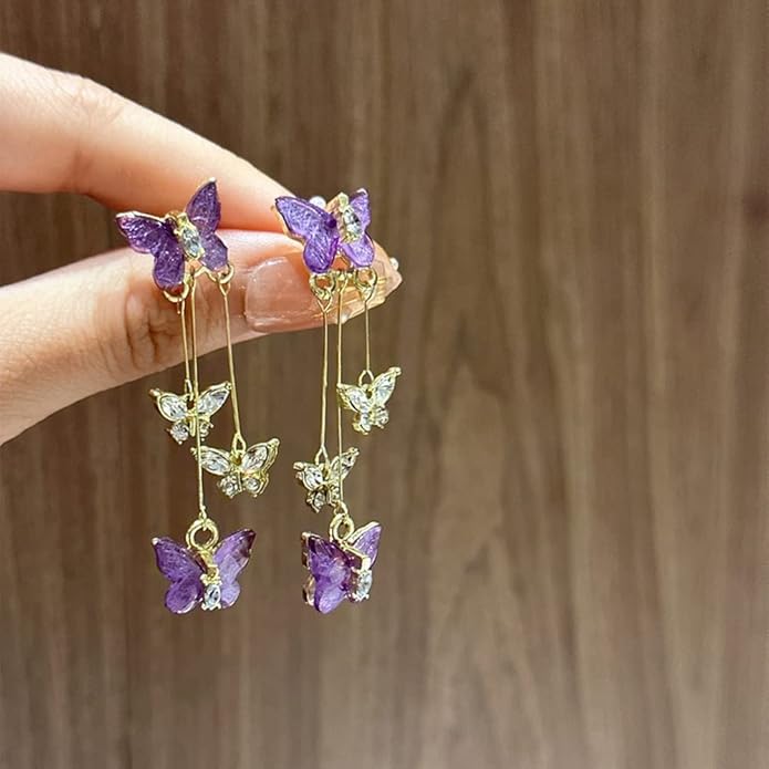 Stylish Purple Butterfly Drop Earrings for Women Fashion