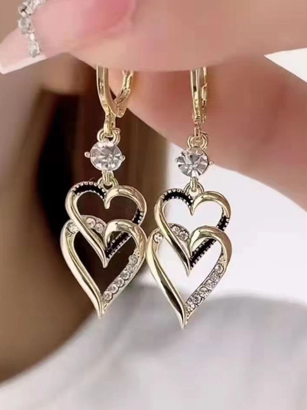 925 Sterling Silver Gold Heart Earrings