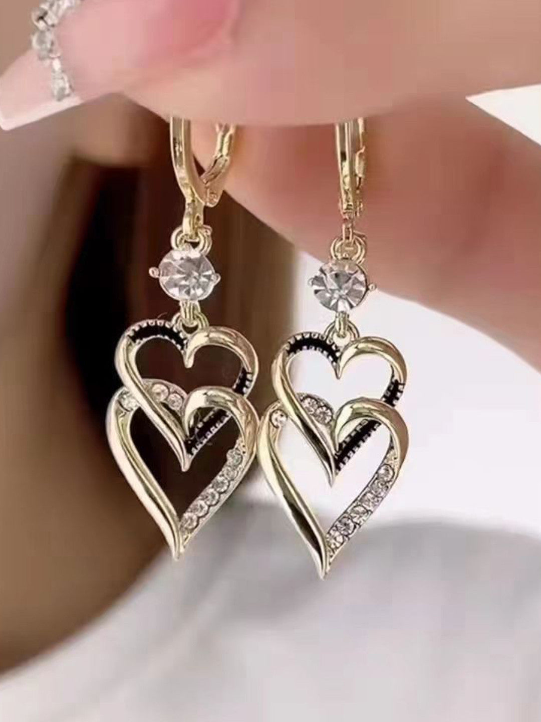 925 Sterling Silver Gold Heart Earrings