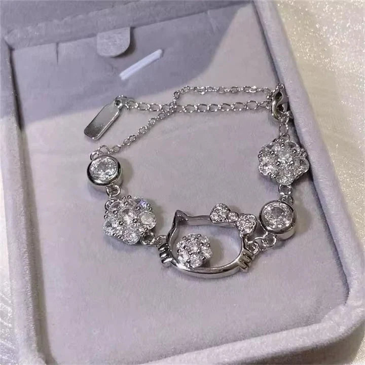 Cute Cat Kitty Charm Adjustable Sparkling Bracelet Women