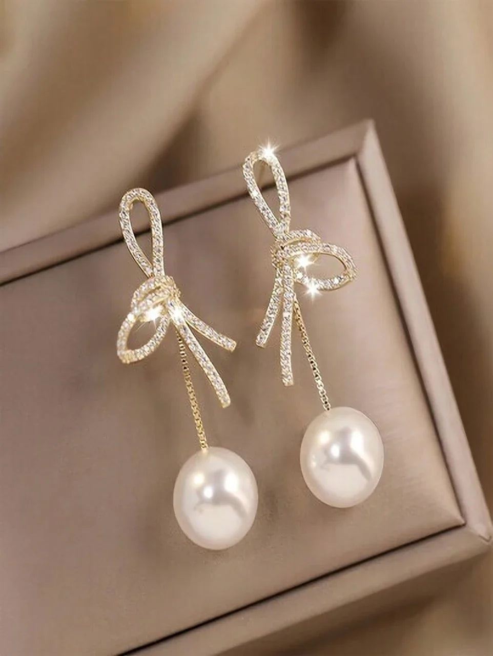 Korean Gold-Plated Crystals Studded & Pearls Beaded Circular Drop Earrings