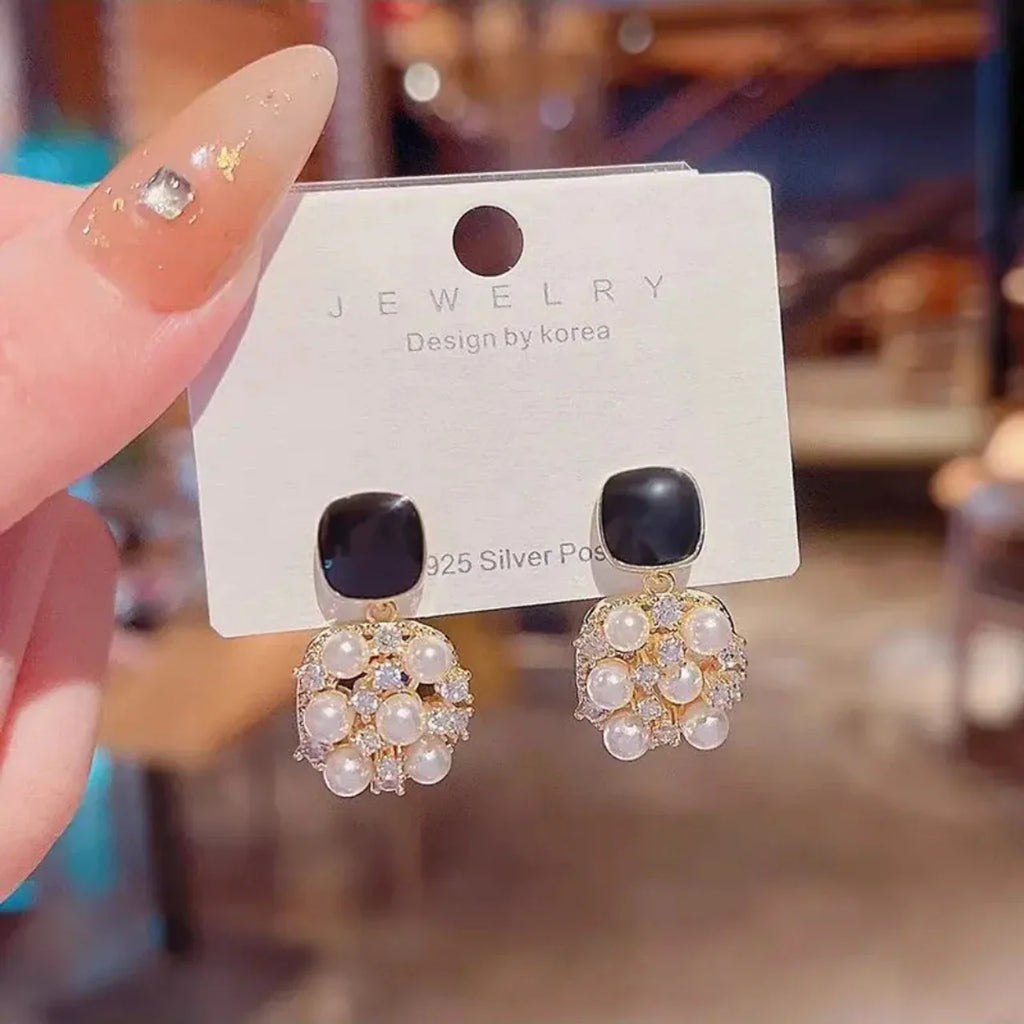 Gold-Plated Crystals Studded Contemporary Drop Earrings