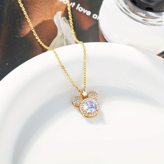 Mickey Mouse Gold-Plated Cubic Zirconia Necklace